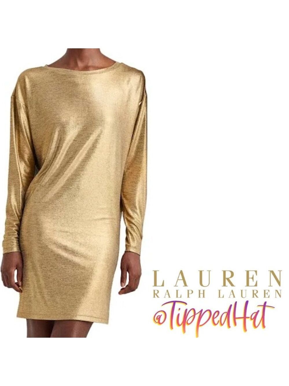 NWT $125 Lauren Ralph Lauren Gold Foil Dress - XS TP